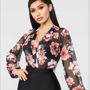 Fashion Nova Sheer Floral Bodysuit